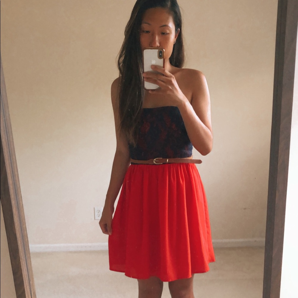 Red and Navy Lace Summer Dress